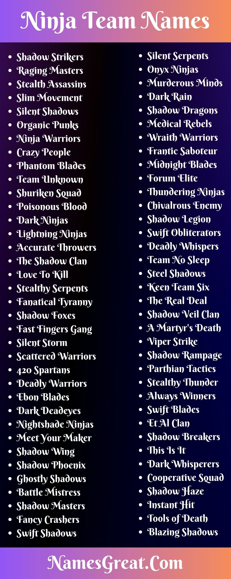 Ninja Team Names