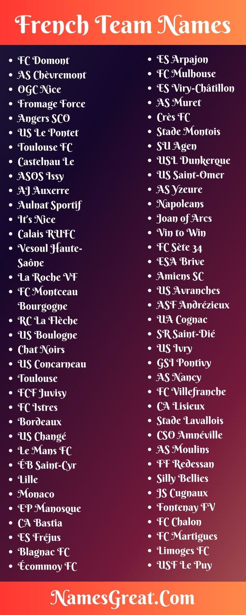 French Team Names