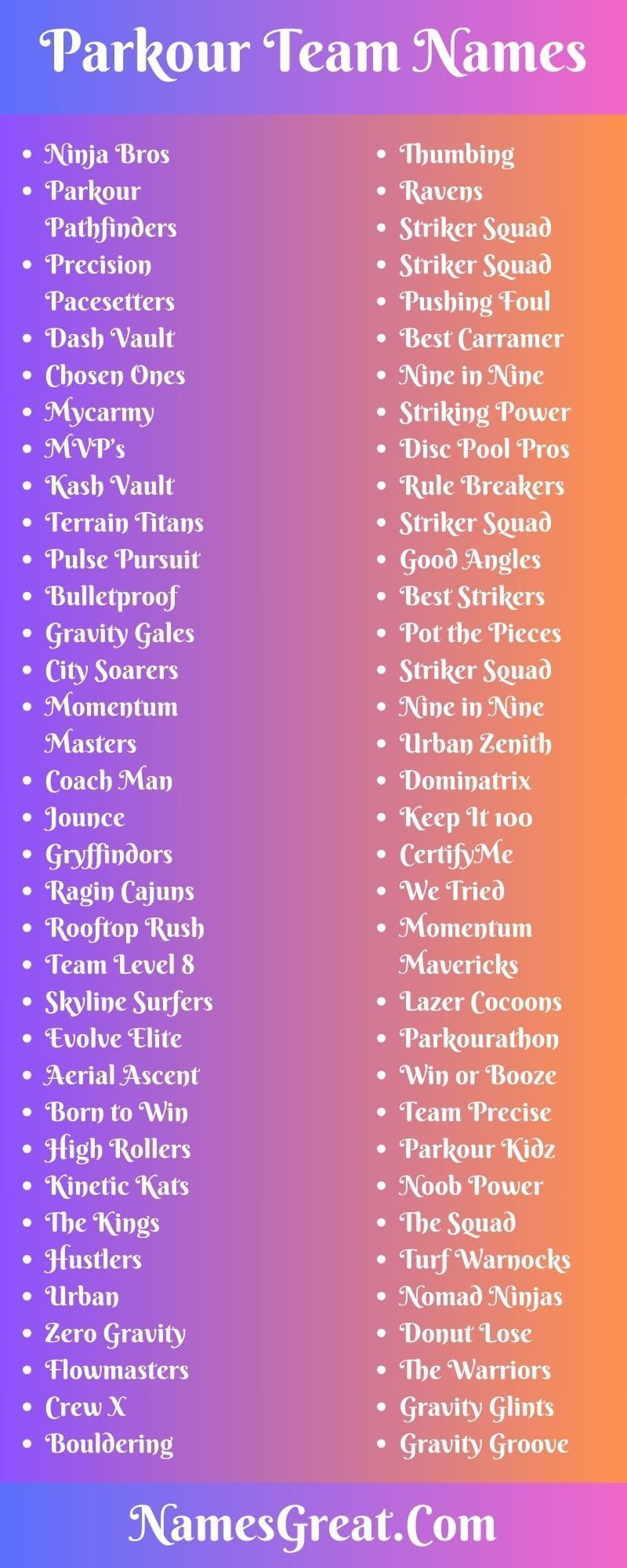 Parkour Team Names